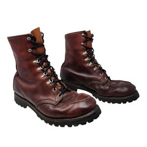 Vtg Red Wing Boots 10.5 D Men 19001 Brown Leather Vibram Lug Sole Moc Toe USA 9"
